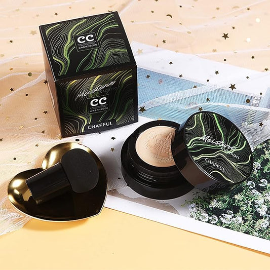 Mushroom Head Air Cushion CC Cream Nature Foundation, Moisturizing BB Cream, Long Lasting Matte Concealer, Bright Makeup Base with Mushroom Makeup Sponge (#03 Warm Nude)