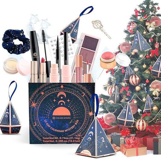 Color Nymph Makeup Kit Mystery Boxes, 12PCS Makeup Sets For Christmas Tree Decors, Xmas Gift Makeup Set For Teens Girls Cosmetic Sets Blind Box Includ Eyeshadows Lipstick Mascara Tools etc - Blue
