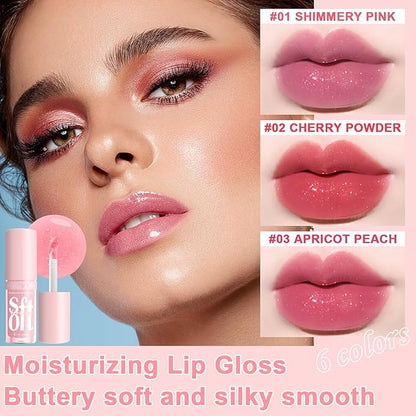 6 PCS Hydrating Lip Oil, Big Brush Head Lip Glaze Shiny Transparent Lip Glow Oil, Nourishing & Non-sticky Long Lasting Fresh Clear Smooth Lip Care Plumping Lip Oil (SET A)