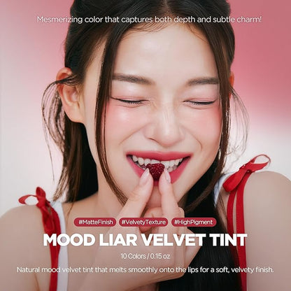 lilybyred Mood Liar Velvet Tint | Korean Moody Matte Lip Stain, Creamy Velvet Texture, Blurring Soft-Focus Effect, Highly Pigmented, Smudge-Proof, Long-Lasting, 0.14 oz. (04 Elegant Wild Berry)