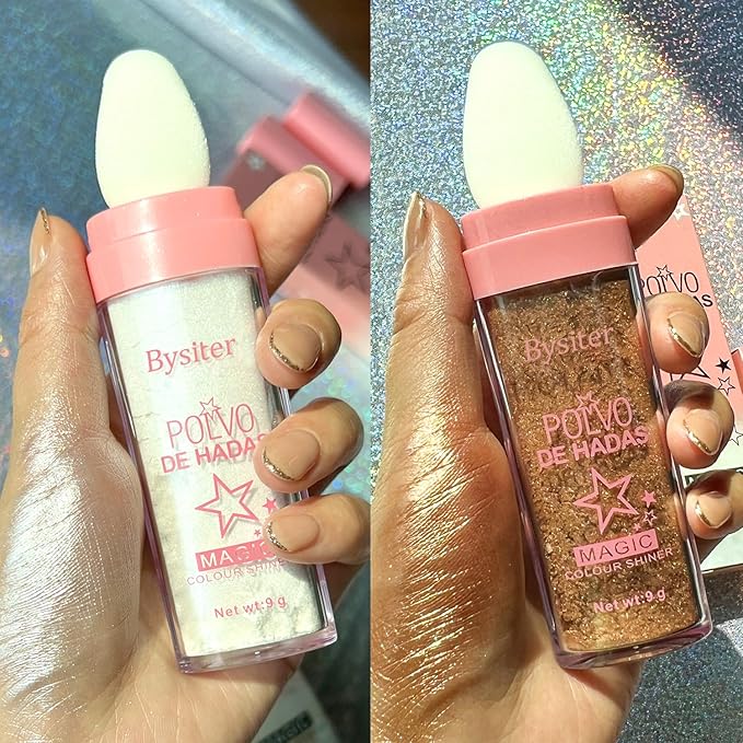 Highlighter Powder Stick Makeup 2Pcs Polvo De Hadas Body Glitter Shimmer Highlighter Powder High Gloss Blush Contour Powder Makeup Shine Face Powder Blush for Face Hair Body