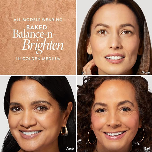 LAURA GELLER NEW YORK Award-Winning Baked Balance-n-Brighten To Go Travel Size Color Correcting Powder Foundation - Golden Medium - Buildable Light to Medium Coverage - Demi-Matte Natural