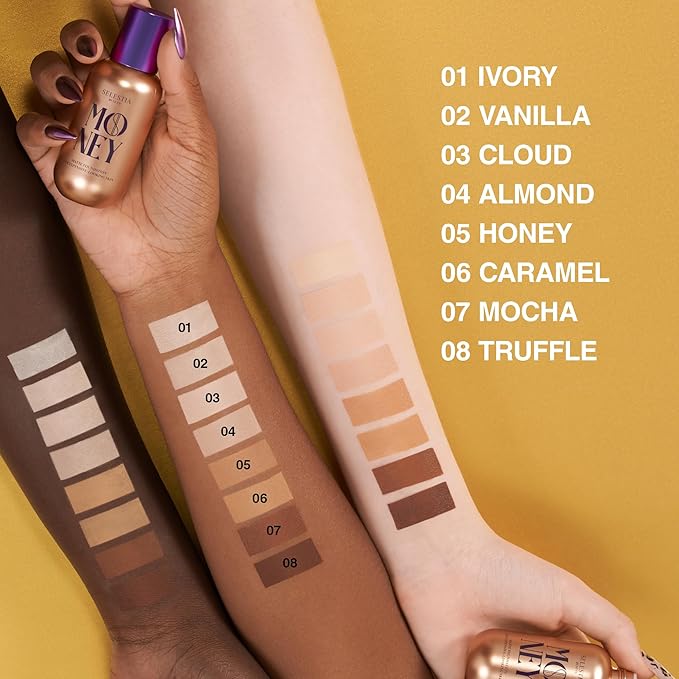 Money Liquid Matte Foundation – Long-Lasting, Natural Looking & Buildable Coverage – For Combination, Dry, Oily Skin – Lightweight & Moisturizing (Almond)