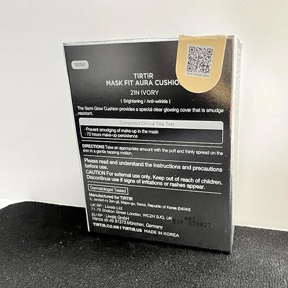 [*Mini Size*] TIRTIR Aura Glow Silver Cushion | Korean Cushion Foundation, (#21N Ivory, 0.15 Fl Oz)