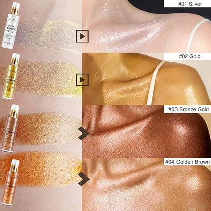 Shimmer Oil 100ml, Moisturizing Long Lasting Body Luminizer Face Brighten, Waterproof Liquid Illuminator Glow, Glitter Oil Highlighter Summer Glowing Makeup (#03 Bronze Gold)