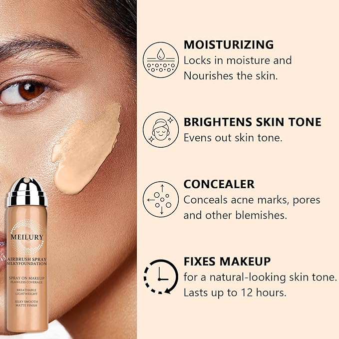 AirBrush Foundation Spray Set, Spray Foundation Makeup and Hydrating Face Air Primer Kit, Longwear Waterproof Liquid Matte Foundation Mist for Flawless Look (02 Beige)
