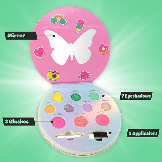 Selfie Queen Glisten & Glitter Makeup Palette 10 Color Eyeshadow Palette & Blush Makeup Novelty Beauty Set, Fold Out Compact with Mirror, Washable, Non-Toxic