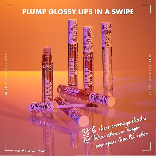 NYX PROFESSIONAL MAKEUP Filler Instinct Plumping Lip Polish, Lip Plumper Gloss - Let's Glaze (Clear)