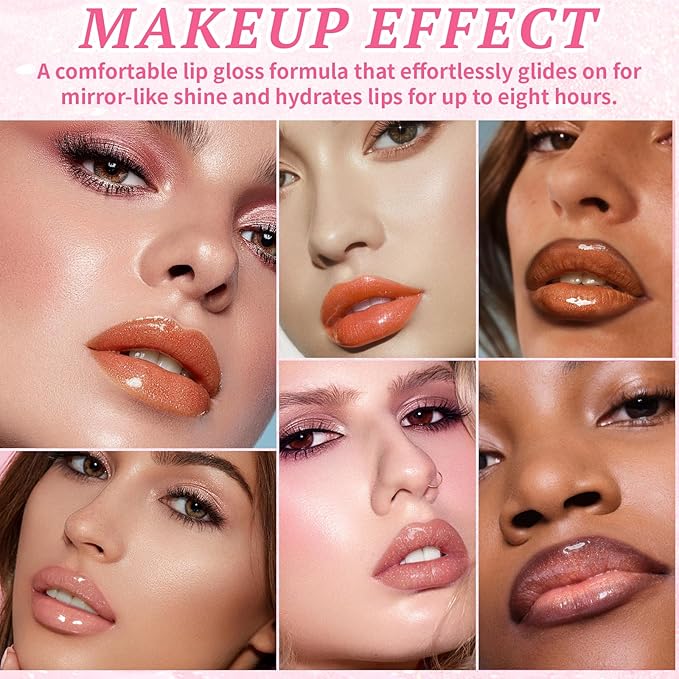 2 Colors Glitter Lip Gloss with Brown Lip Liner Combo for Women, Hydration Plumping Shimmer Natural Nude Tinted Lip Glow Oil Moisturizing Long Lasting High Shine Mini Liquid Lipstick