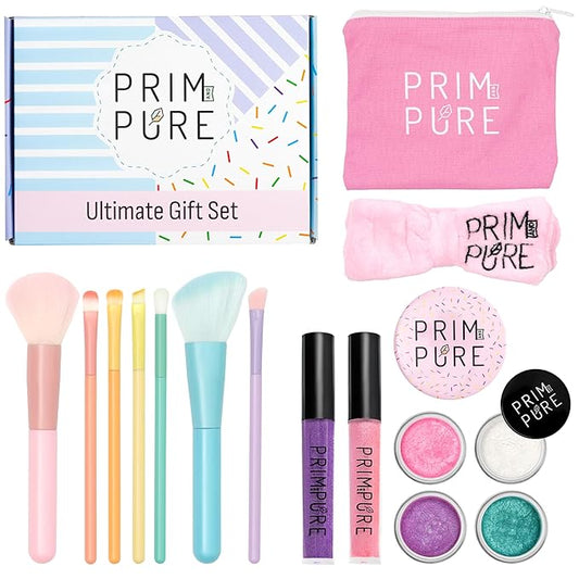 Prim and Pure Ultimate Mineral Makeup Gift Set | Perfect for Play Dates & Birthday Parties | Kids Safe Eyeshadow Makeup Mineral | Organic & Natural Makeup Kit | Made in USA