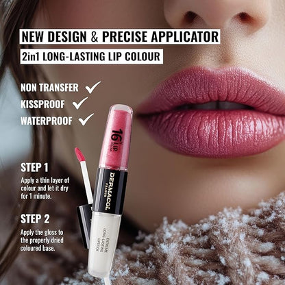 Dermacol NEW 16-Hour Lip Colour, Highly Pigmented Glossy Lip Stain, Two-Phase Lip Plumper Gloss, Kissproof Lip Makeup Products with Matte and Glitter Finish, n.15