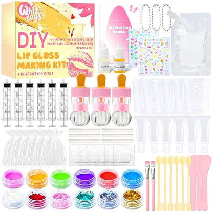 DIY Lip Gloss Making Kit 74 PCS, Yellow Kids Lip Gloss Supplies Set Beginner, Fun Craft Set Moisturizing Base, Gift for Girls, Kids, Teenagers, Women
