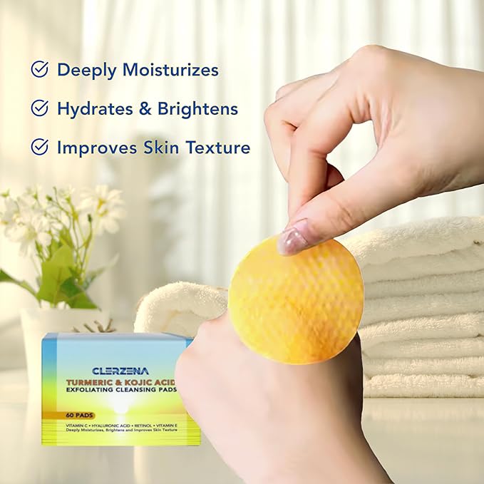 Turmeric Kojic Acid Cleansing Pads | Vitamin C & E, Retinol, Hyaluronic Acid and Turmeric Face Scrub | 60 Kojic Acid and Turmeric Cleansing Pads