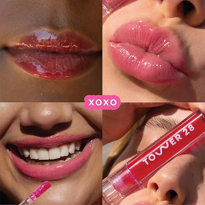Tower 28 ShineOn Lip Jelly, XOXO, Non-Sticky, Hydrating Vegan Lip Gloss in Sheer Pink, Moisturizing Apricot and Raspberry Seed Oil, Clean, Cruelty Free