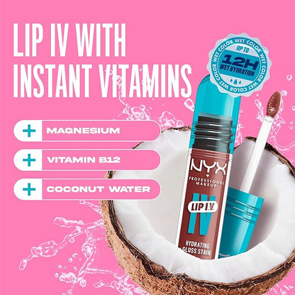 NYX PROFESSIONAL MAKEUP Lip IV Hydrating Glossy Lip Stain with 12HR Hydration - Hydra Honey (Brown)
