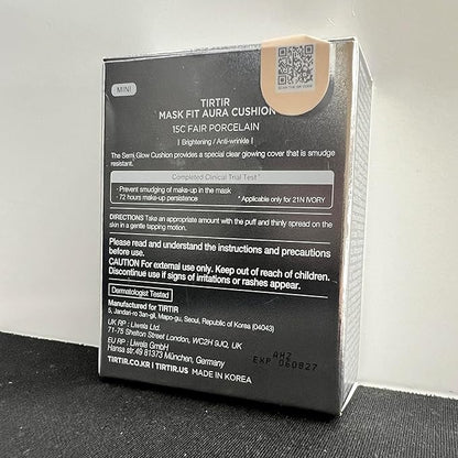 [*Mini Size*] TIRTIR Aura Glow Silver Cushion | Korean Cushion Foundation, (#15C Fair Porcelain, 0.15 Fl Oz)