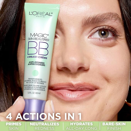 L'Oréal Paris Makeup Magic Skin Beautifier BB Cream Tinted Moisturizer, Anti-Redness, 1 fl oz, 1 Count