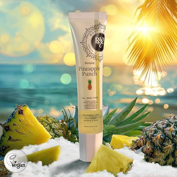 ROSÉE & CO Rosee Lip Gloss Vegan & Cruelty Free Treatment, Professional Make up, Long Lasting Glossy with Shea Butter, Moisturize, Protect & Smooth, High Shine, Non-Sticky (r. Pineapple Punch, 0.5)