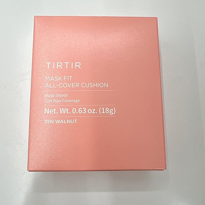 TIRTIR Mask Fit All Cover Pink Cushion Foundation | High coverage, Velvety Matte Finish, Lightweight, Flawless, Corrects Redness, Korean Cushion (#35N Walnut, Full Size, 0.63 Fl Oz)