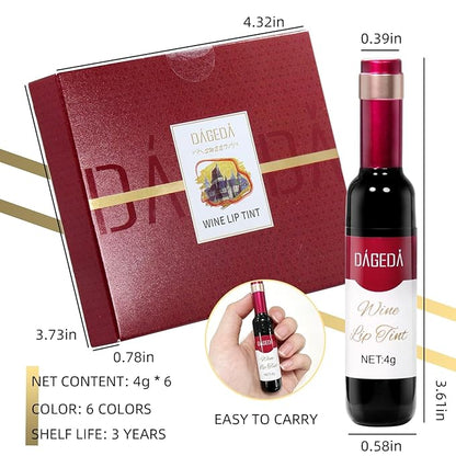 DAGEDA 6Pcs Wine Lip Tint, Lip Tint Stain Waterproof Wine Lip Stain Set, Liquid Lip Gloss, Non-stick Cup Lip Makeup Kit for Girls Women (D Set)