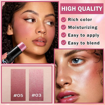 Cream Blush Stick Multi-use Blush Makeup Stick for Cheeks and Lips Blendable and Buildable Color Matte & Dewy Finish Lightweight Long Lasting(05 RUGOSA ROSE)
