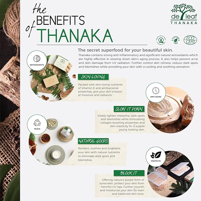 DE LEAF THANAKA Refreshing Talc Smooth and Natural Scented Skin, Talcum Powder Beauty Skincare Face Body Clean Fresh Cooling Sooth Irritation, 180 g 1 Pack Count