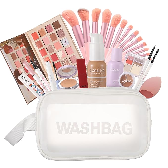 26Pc Full Face Makeup Set Gift Surprise for Women Cosmetic Essential Starter Bundle Include 24 Colors Eyeshadow Palette, Lipstick,13-NI-1 glamour-brush set. Pack Flawless (Yellow C2, ONE SIZE)