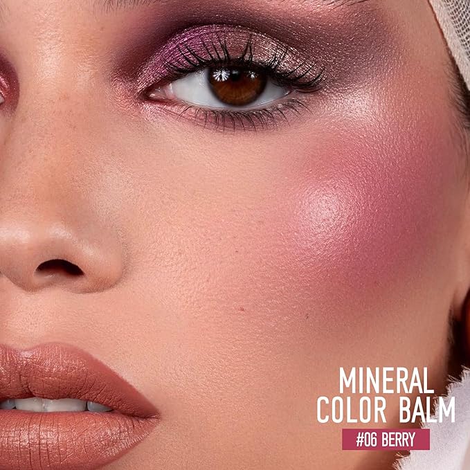 KYDA Mineral Color Balm, SPF 35, Creamy Blendable Color for Lips and Cheeks, Buildable Shimmer Finish, Lightweight Cream Formula, Multiuse Makeup Stick, BERRY