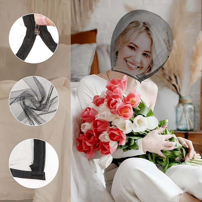 2 Pack Makeup Protector Hood for Face, Protects Hair and Make Up While Getting Dressed, Chiffon Makeup Hood Zipper Closure Face Cover for Women Beauty Weddings Black