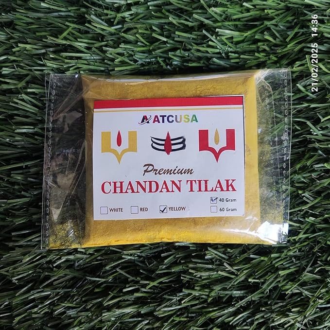 40 gram Yellow Ashtagandha Chandan Tika Sandalwood Powder | Tikka for Pooja Tilak Powder Chandan for face Forehead Tilak Puja Navratri Diwali Hawan yagan (Yellow/Pila Tikka Sandalwood Powder, 40)