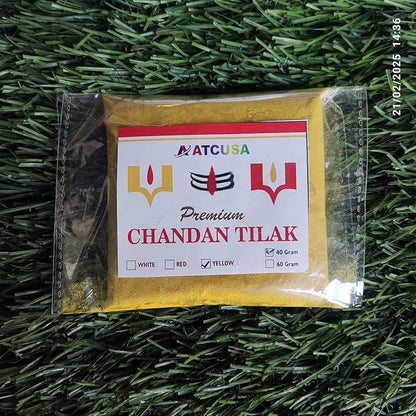 40 gram Yellow Ashtagandha Chandan Tika Sandalwood Powder | Tikka for Pooja Tilak Powder Chandan for face Forehead Tilak Puja Navratri Diwali Hawan yagan (Yellow/Pila Tikka Sandalwood Powder, 40)
