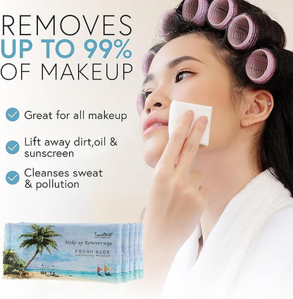 Makeup Remover Wipes Individually Wrapped Natural Fresh Aloe Travel Packs Elderly Bathing Cleansing Wipes - 500 Count per Package | Small Size Toiletries | Hotel Toiletries Bulk Set