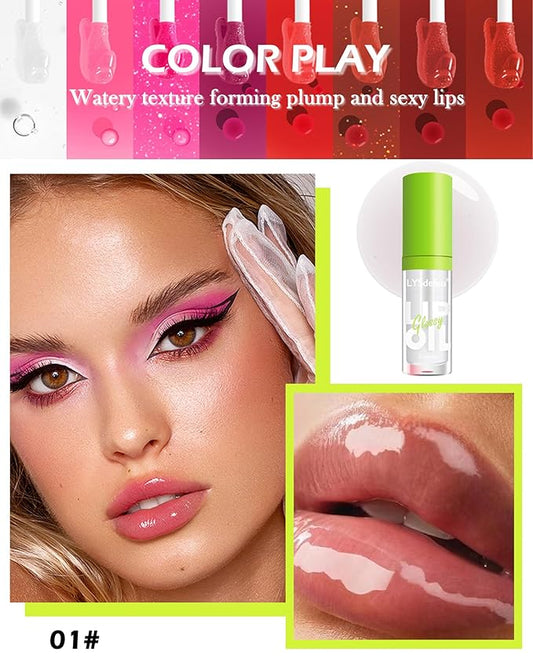 Hydrating Lip Glow Oil-1Pcs Tinted Plumping Lip Oil Gloss,Fat Oil Lip Gloss,Big Brush Head lip glaze,Clear Lip Gloss Plumping,Long Lasting Nourishing Non-sticky Fresh Lip Care Oil Drip for Women-01#