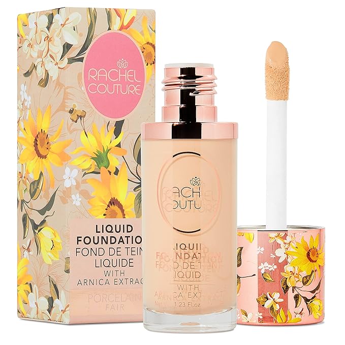 Rachel Couture Lightweight Liquid Foundation with Buildable Coverage & Matte Finish | Vegan & Cruelty-Free | Skin-Nourishing Arnica Extract Infusion - 1.18 Fl Oz - Porcelain