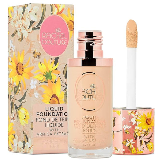 Rachel Couture Lightweight Liquid Foundation with Buildable Coverage & Matte Finish | Vegan & Cruelty-Free | Skin-Nourishing Arnica Extract Infusion - 1.18 Fl Oz - Porcelain