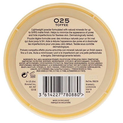 Rimmel London Stay Matte - 025 Toffee - Pressed Powder, Lightweight, High Coverage, Shine Control, 0.49oz (Pack of 2)