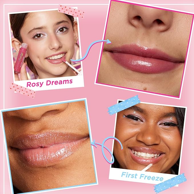 Petite ’N Pretty WhimsiCali Eyeshadow & Cheek Makeup Palette & So Dreamy 10K Shine Lip Gloss Duo (First Freeze & Rosy Dreams) for Kids, Tweens and Teens