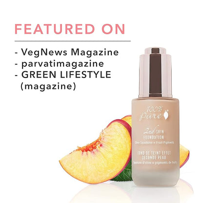 100% PURE 2nd Skin Foundation, Shade 4, Full Coverage, Lightweight, Blendable Formula, Satin Finish, Absorbs Oil, Anti-Aging, Natural, Vegan Makeup (Warm w/Olive Undertone) - 1.18 Fl Oz
