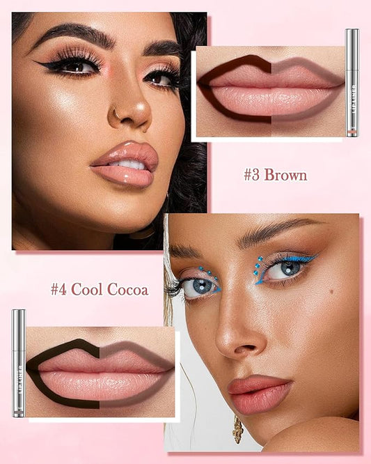 Peel Off Lip Liner Stain, 2Pcs Long Lasting Waterproof Lipliner Tattoo Stain, Transfer-Proof, High Pigmented Color Matte Lip Tint Stains, All-Day Stay Lipliner Makeup for Women (Brown+Cool Cocoa)