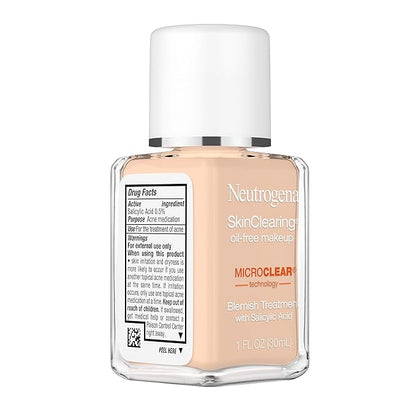 Neutrogena SkinClearing Oil-Free Acne and Blemish Fighting Liquid Foundation with.5% Salicylic Acid Acne Medicine, Shine Controlling Makeup for Acne Prone Skin, 40 Nude, 1 fl. oz