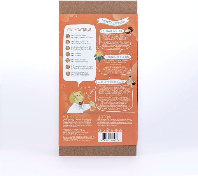 Kiss Naturals - Lava Lip Gloss Kit - With Organic Castor Oil, Safflower Oil, Coconut Oil - STEM DIY Science Kit - Make 6 Lip Gloss - 2 Natural Flavors - Birthday, Holiday, Party Gift for Girls