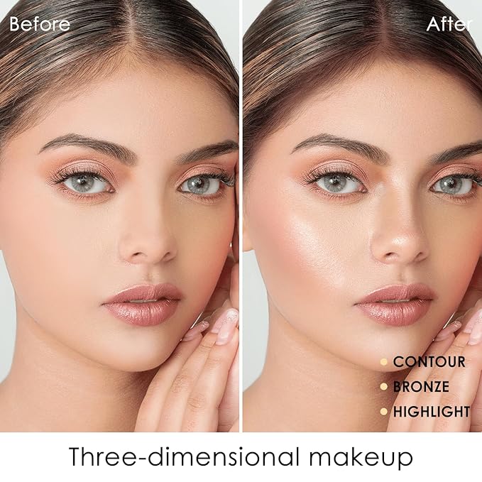 Boobeen Face Bronzer Highlighter Contour Powder Palette, Multi-use Contour Makeup Easy to Blend Face Shaping Contouring Matte Bronzer Powder Long Lasting