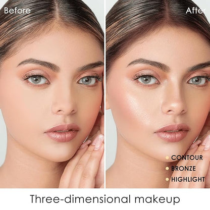 Boobeen Face Bronzer Highlighter Contour Powder Palette, Multi-use Contour Makeup Easy to Blend Face Shaping Contouring Matte Bronzer Powder Long Lasting