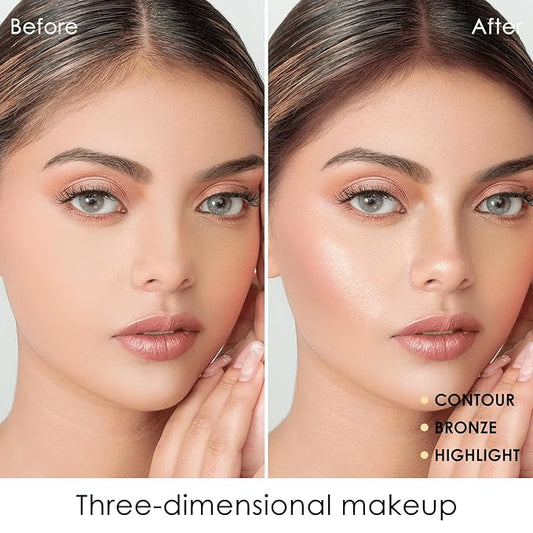 Boobeen Face Bronzer Highlighter Contour Powder Palette, Multi-use Contour Makeup Easy to Blend Face Shaping Contouring Matte Bronzer Powder Long Lasting
