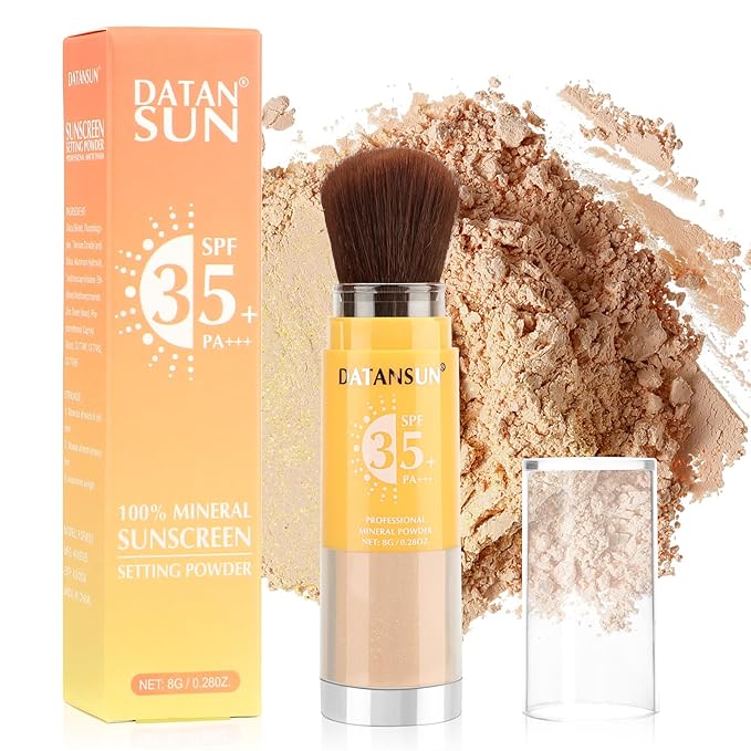 2 IN 1 Powder Sunscreen For Face【SPF 35】【Oil Control】【Lightweight】Matte Finish Mineral Sunscreen Setting Powder For All Skin, 05-Glitter Medium