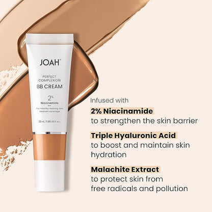 JOAH Beauty Perfect Complexion BB Cream with Hyaluronic Acid and Niaciminade,Korean Makeup with Medium Buildable Coverage,Evens Skin Tone Lightweight Semi Matte Finish Medium with Neutral Undertones