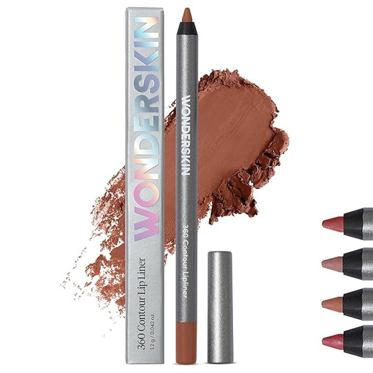 Wonderskin Lip Liner Pencil (Nutmeg) - 360 Contour Lipliner, Long Lasting, Sharpenable, Waterproof and Transfer-Proof with Clear Glitter Lip Gloss, Hydrating and High Shine Finish