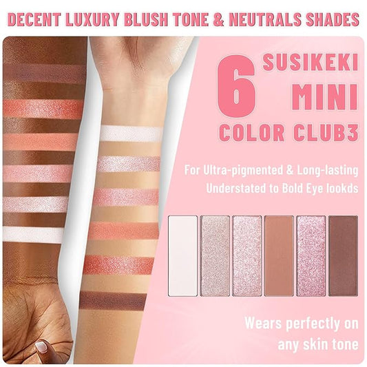 2PCS 6 Colors Mini Naked Eyeshadow Palette Makeup Set Neutral Nude Eye Shadow Blush-colored & Olive-colored Matte Shimmer Make Up Pallet with Mirror Highly Pigmented Travel Size Gift Kit