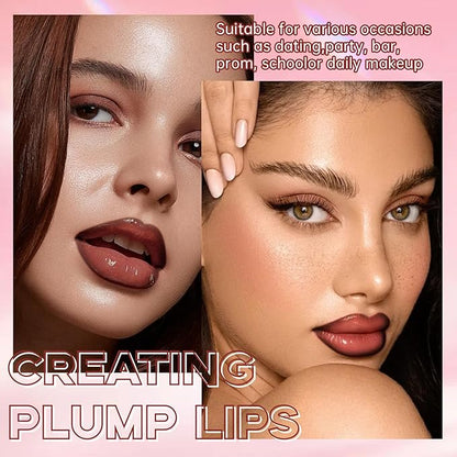 2 Colors Nourishing Lip Gloss Brown Lip Liner Combo, Hydration Plumping Lip Glow Oil Set for Women, Moisturizing Lightweight Long Lasting High Shine Lip Tint, Mini Liquid Lipstick Makeup Kit