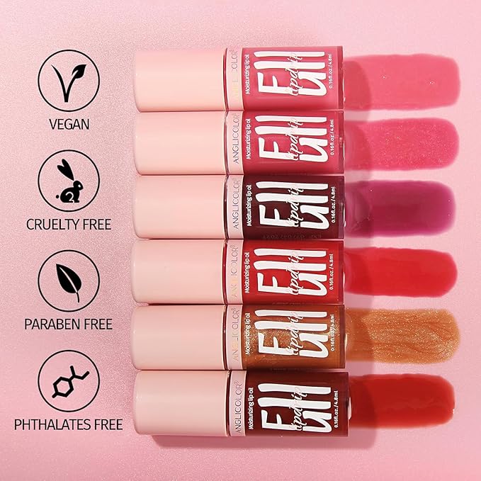 2PC Lip Oil and Metallic Glitter Pink Lipstick,Natural Lip Plumper,Fruit Flavoured Lip Oil,For Dry Lip's Moisturizing Hydrating,Vegan & Cruelty-free (03 Aphrodite+15)
